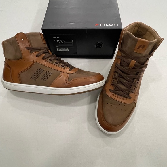 Piloti Mid  Drift Cognac Brown Leather Sneakers - Picture 2 of 9